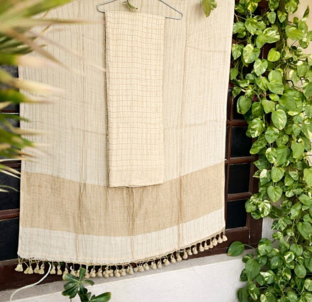Off White Pure Jayshree Linen Suit Set for Women – Premium Quality Ethnic Wear by Rihyaaz Fashions