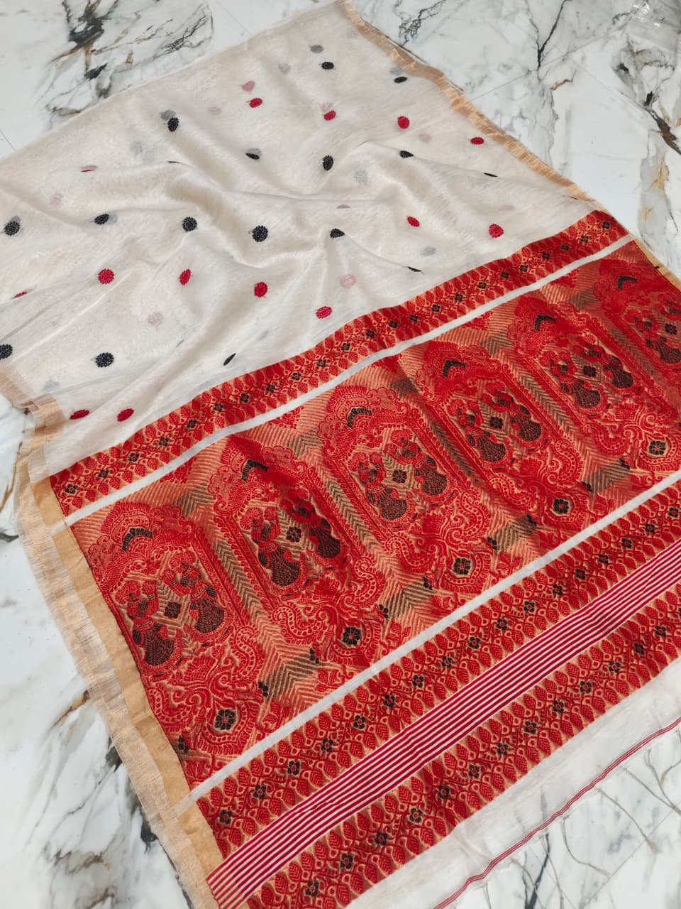 Udita Silk Linen Meenakari Baluchari saree by Rihyaaz with intricate traditional motifs and elegant handwoven detailing, available in all colours.