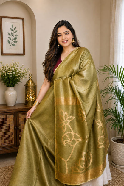 Ayat Linen Silk Resham Anchal Copper Silver Zari Jamdani Weaved Saree by Rihyaaz – Premium Handwoven Festive & Wedding Saree