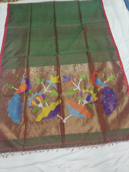 Odhani - Muslin Silk Paithani Weaved Saree with all-over sequin work by Rihyaaz in premium handcrafted festive ethnic wear featuring elegant Paithani motifs and luxurious muslin silk fabric.