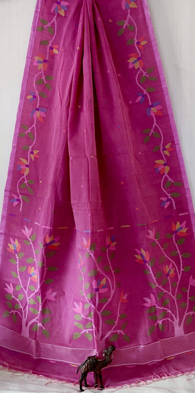 🌸 Palok – Premium Handspun Cotton Needle Work Jamdani Saree | Rihyaaz