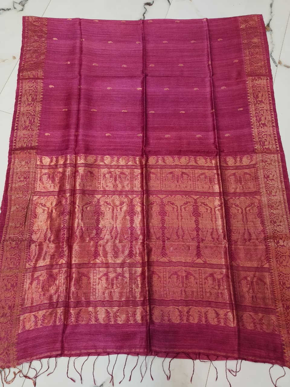 Rajanya handwoven Matka Silk Swarnachari Zari Baluchari saree with BP by Rihyaaz