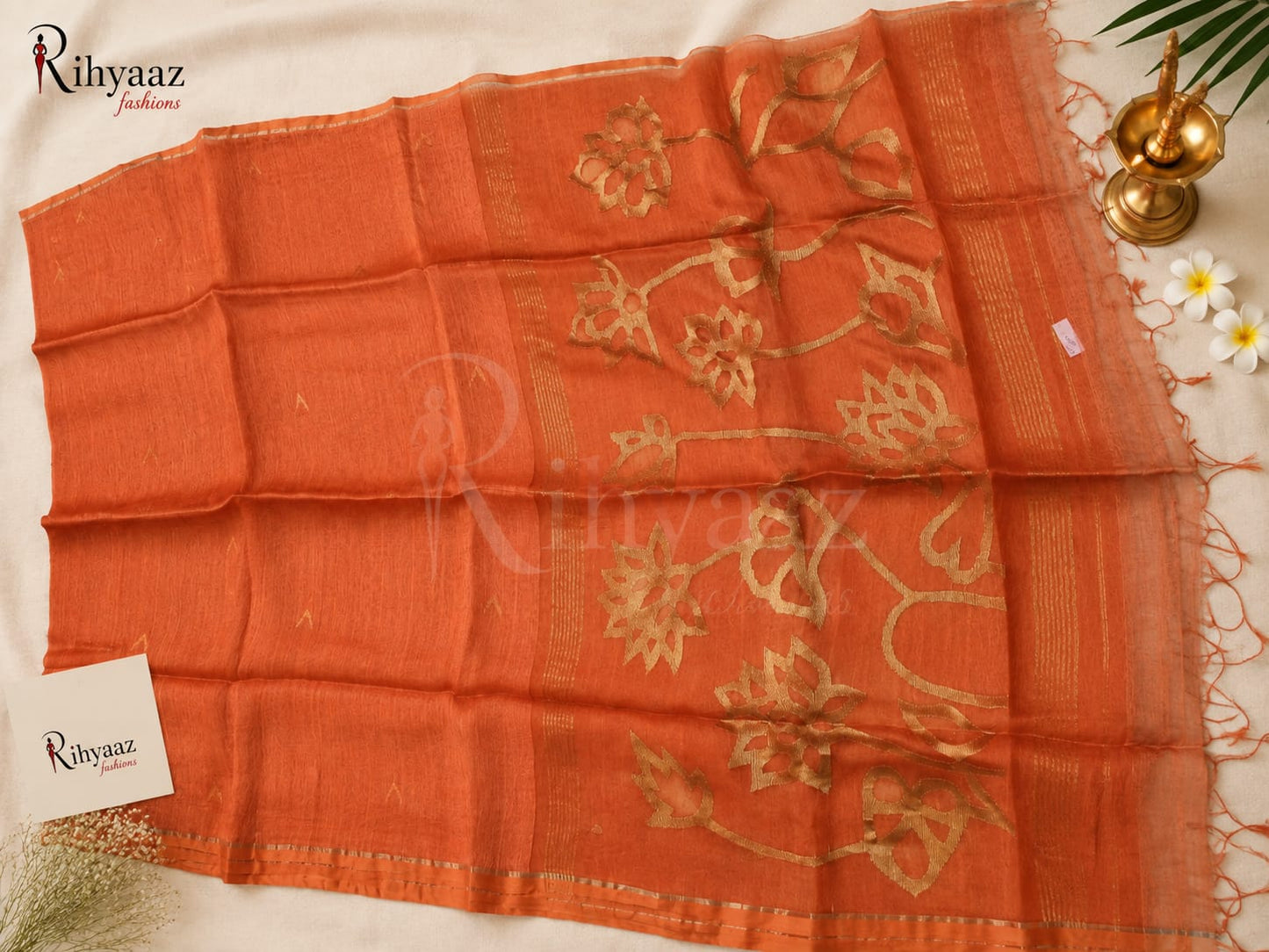 Ayat Linen Silk Resham Anchal Copper Silver Zari Jamdani Weaved Saree by Rihyaaz – Premium Handwoven Festive & Wedding Saree