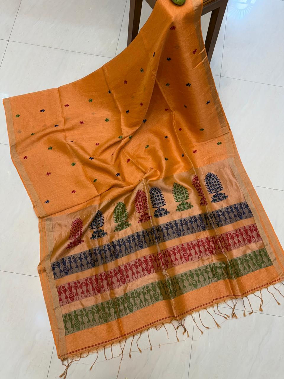 Authentic premium quality soft pure Tissue Silk Linen Paithani saree by Rihyaaz with running blouse piece