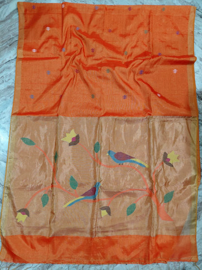Rai festive collection pure cotton saree with zari tissue acrylic detailing and elegant Paithani pallu, paired with running blouse piece by Rihyaaz.