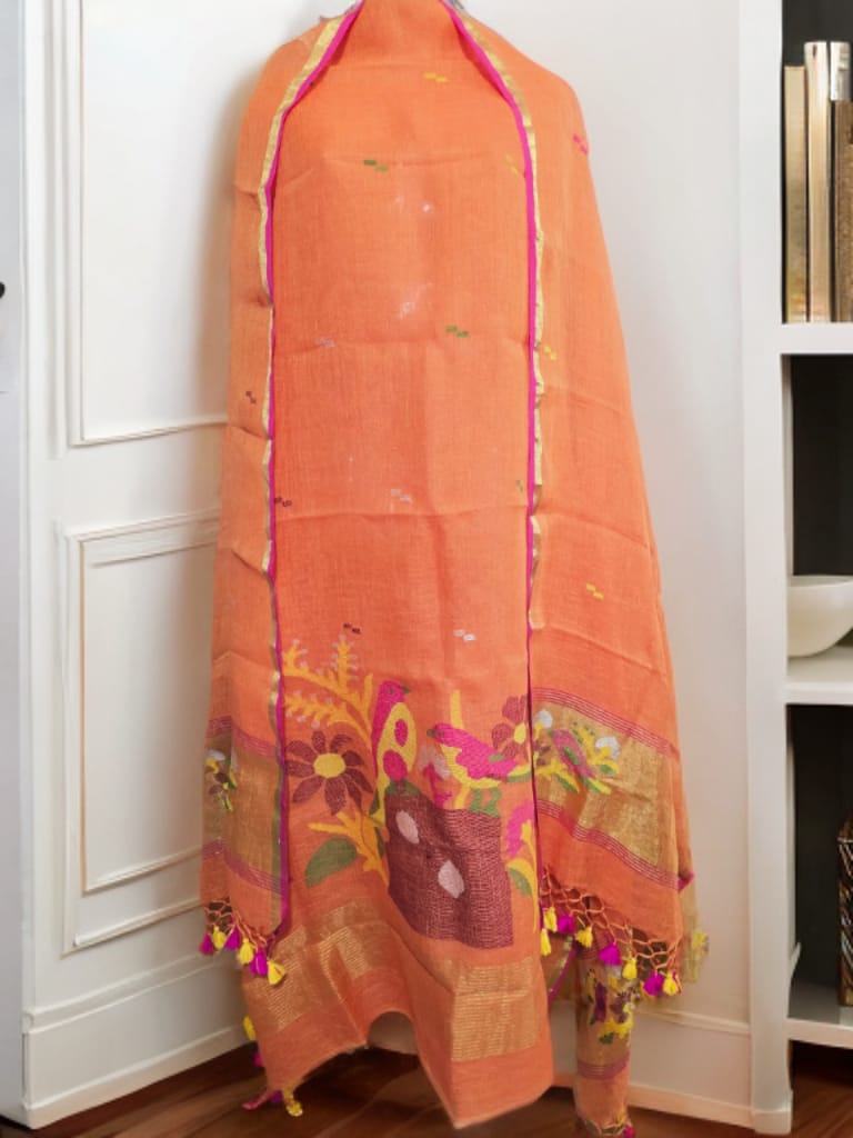 Gardenia - Pure Jayashree Linen Suit Set | Handwoven Zari & Paithani Design | Rihyaaz