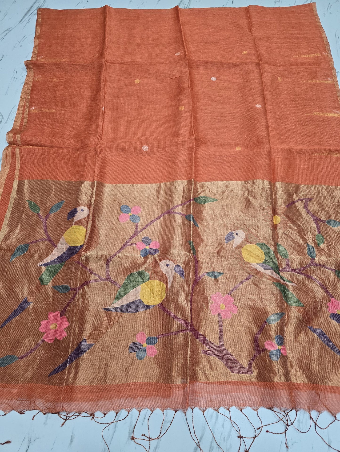 Niharika pure Tissue silk linen saree with Paithani pallu and intricate Jamdani handwoven detailing, authentic handloom saree by Rihyaaz