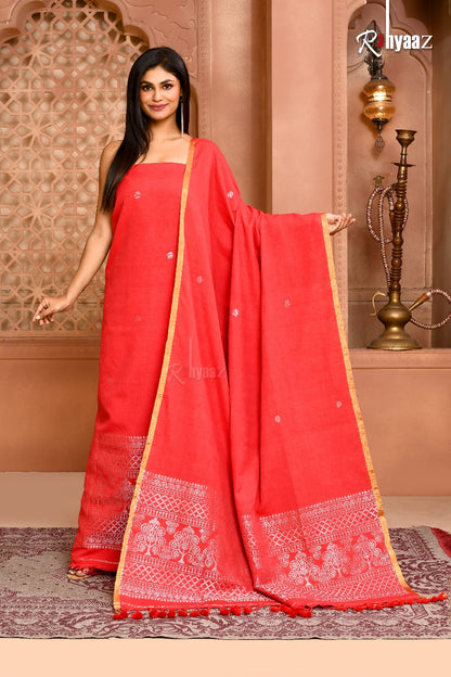 𝓣𝓻𝓪𝔂𝓪 Tissue Linen Korvai Border Suit by Rihyaaz, available in customisable colours and ready to dispatch.