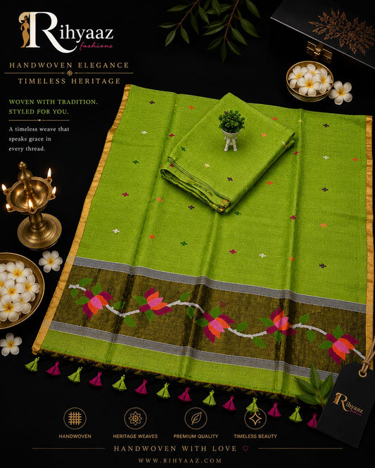 Kanaklatha Paithani palla lotus Jamdani dupatta multicolour buta weaved suit by Rihyaaz