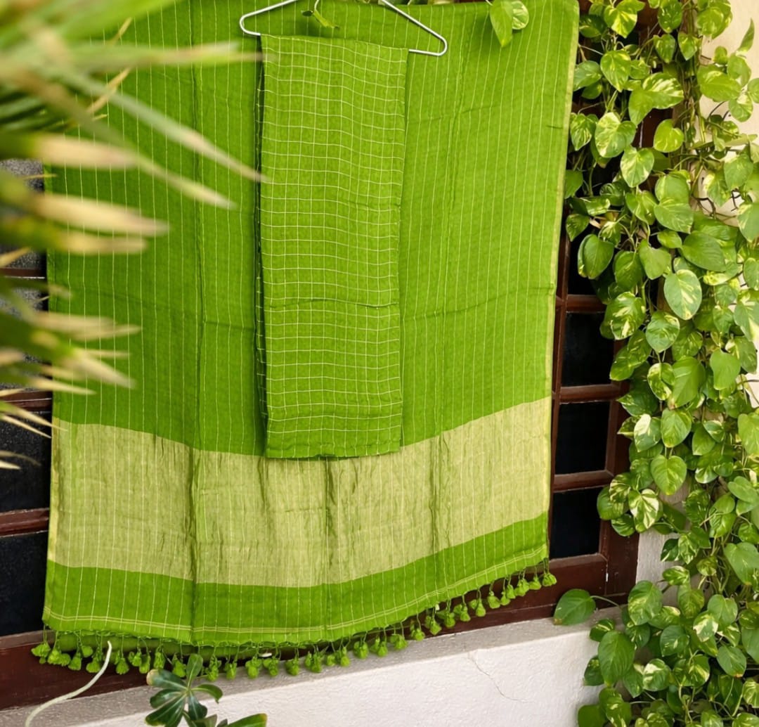 Parrot Green Pure Jayshree Linen Suit Set for Women – Premium Quality Ethnic Wear by Rihyaaz Fashions
