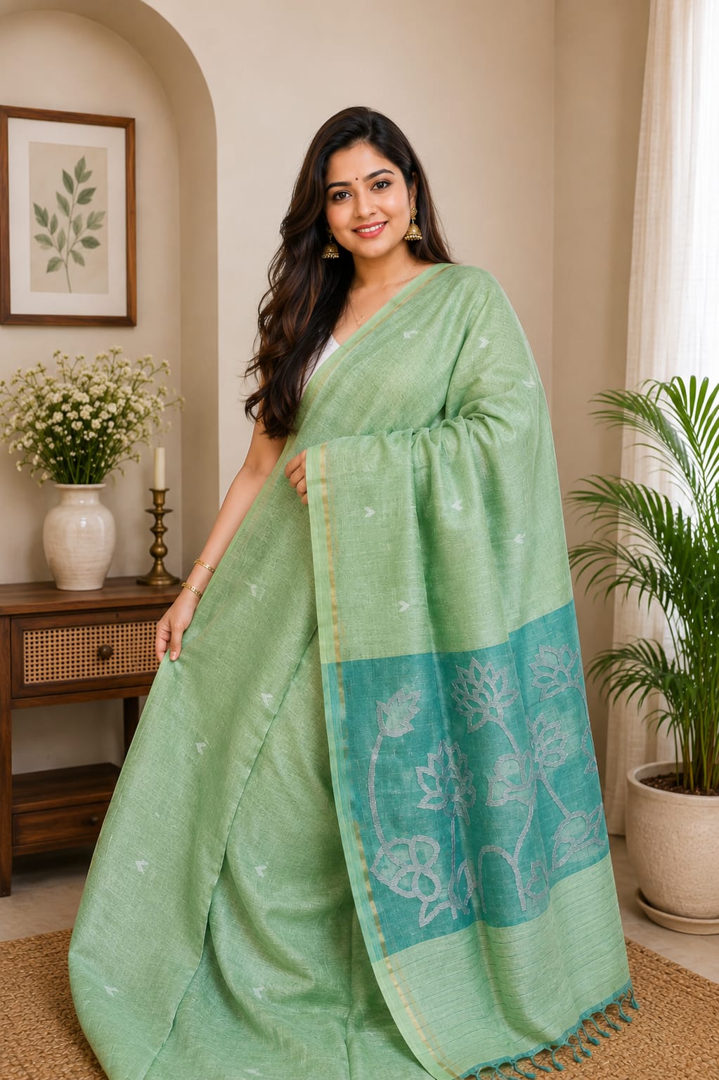 Ayat Linen Silk Resham Anchal Copper Silver Zari Jamdani Weaved Saree by Rihyaaz – Premium Handwoven Festive & Wedding Saree