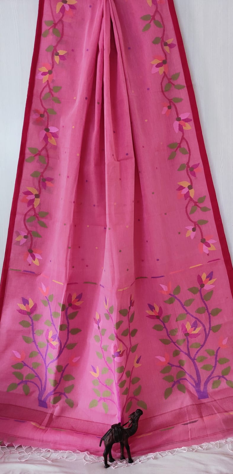 🌸 Palok – Premium Handspun Cotton Needle Work Jamdani Saree | Rihyaaz