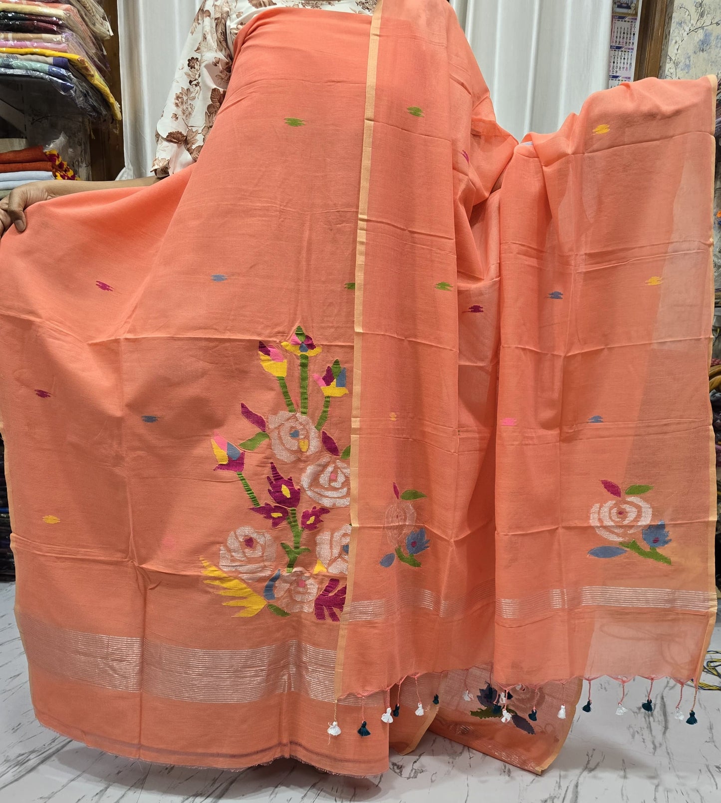 Gulaab Mul Cotton handwoven Jamdani suit set by Rihyaaz