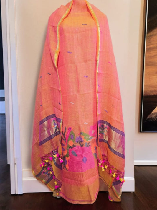 Gardenia - Pure Jayashree Linen Suit Set | Handwoven Zari & Paithani Design | Rihyaaz