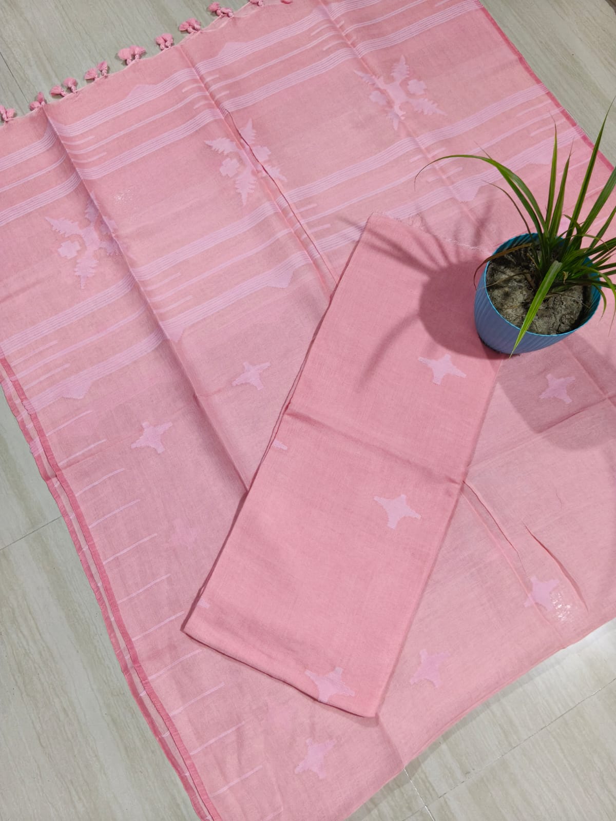 Sparsh linen Jamdani suit with 3-meter top and 2.5-meter tasselled dupatta by Rihyaaz