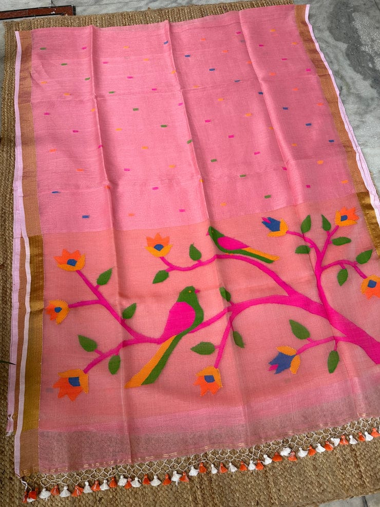 Linen Handwoven Silk Anchal Paithani Saree | Traditional Handloom Saree | Rihyaaz