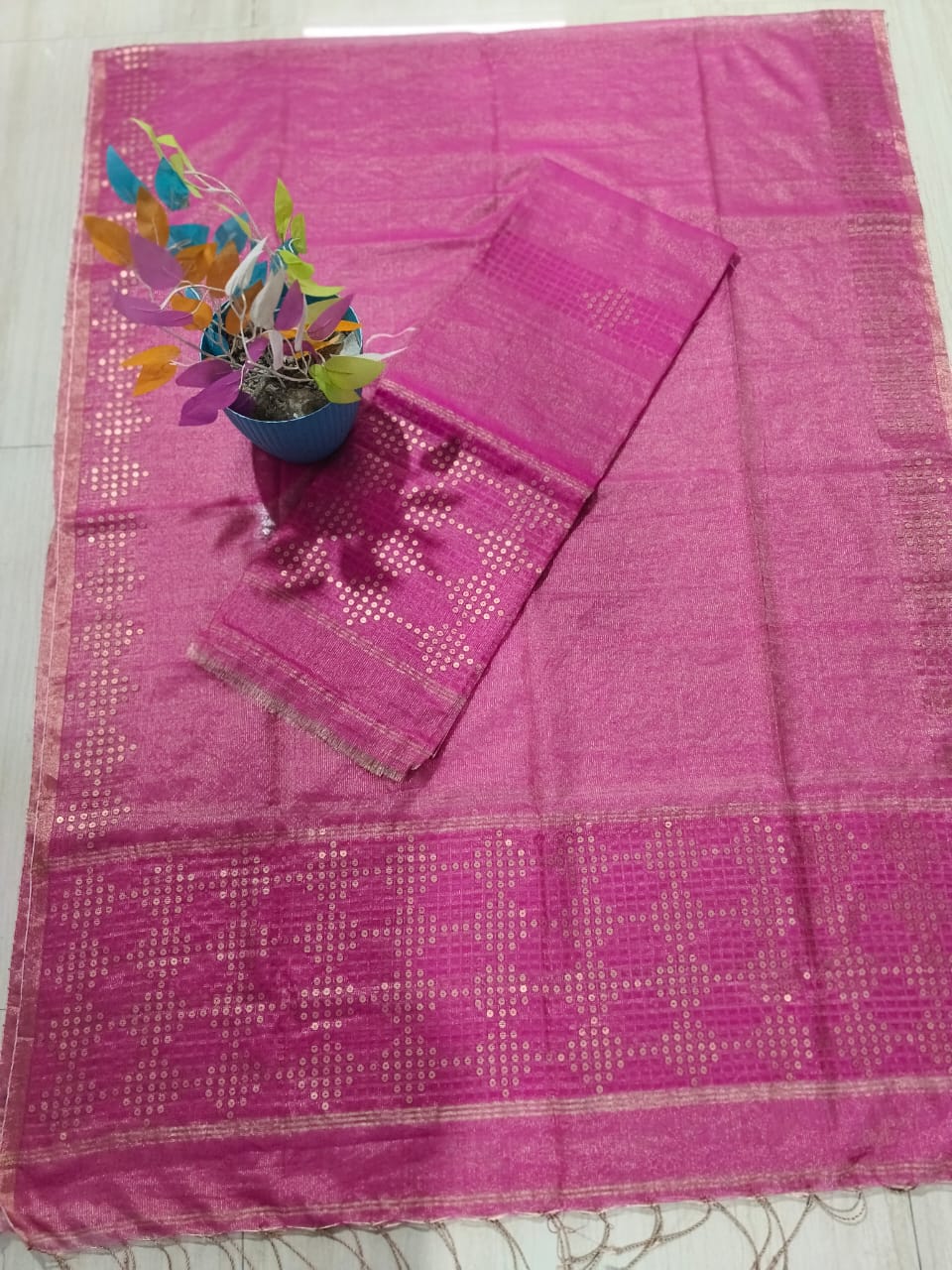 Sharmila linen tissue silk suit with intricate sequin diamond weave & Dupatta by Rihyaaz