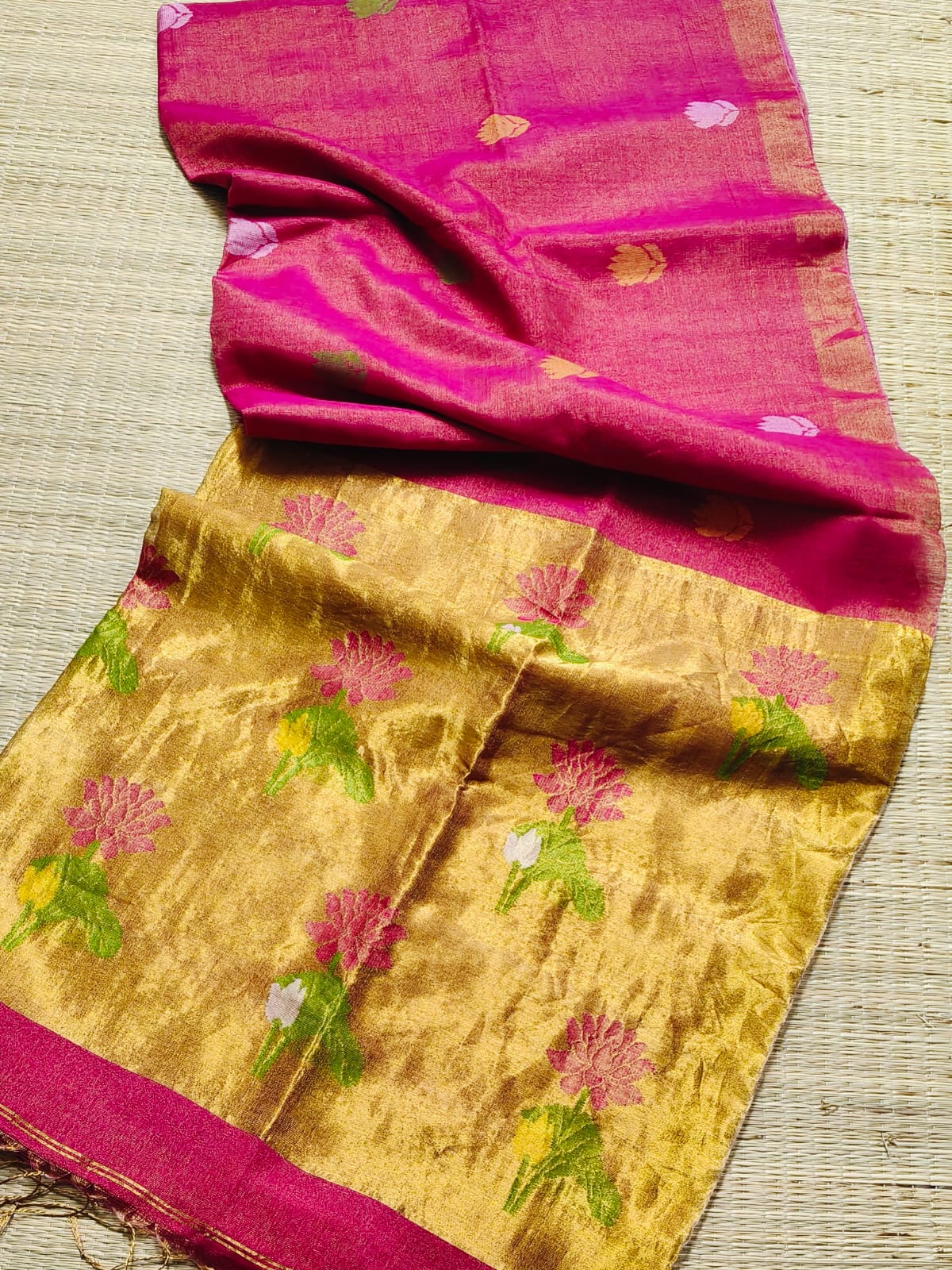 Rihyaaz Linen Tissue Zari Palla Saree with elegant traditional zari detailing