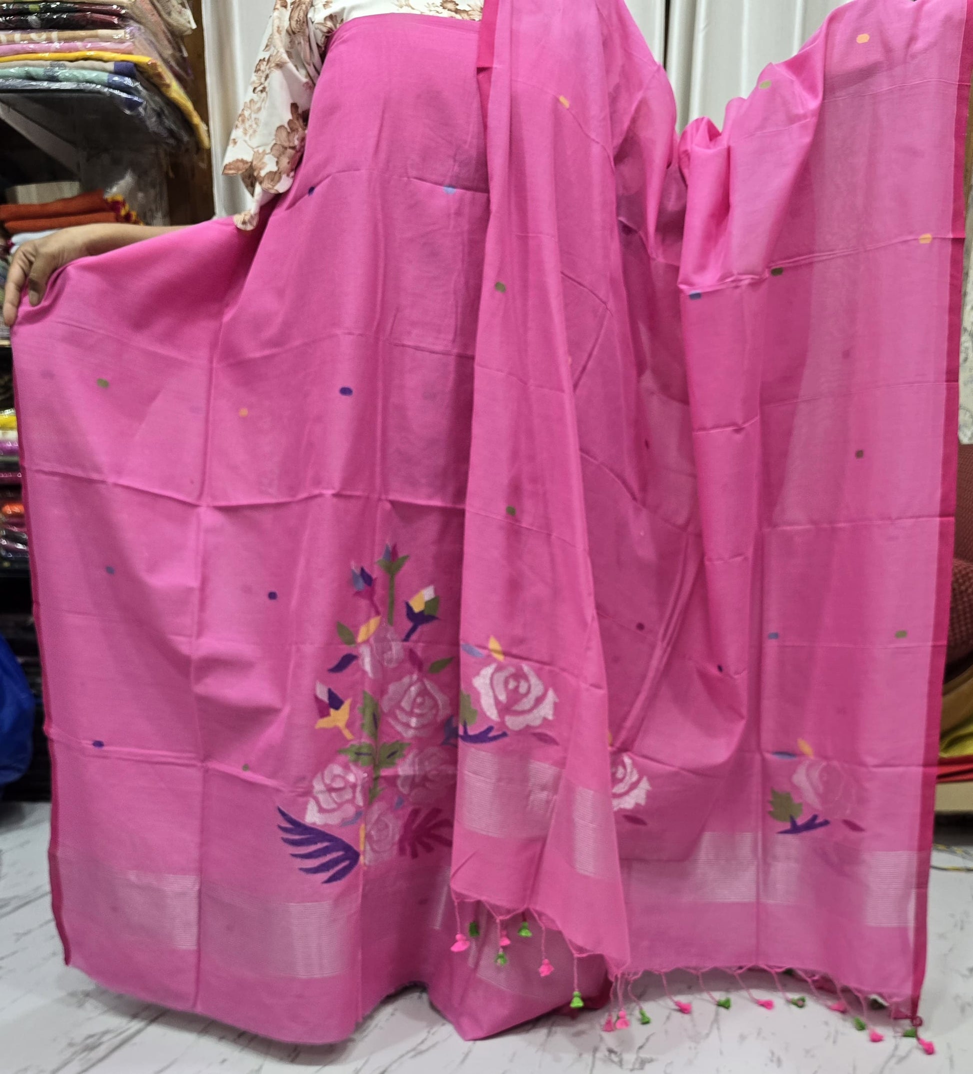 Gulaab Mul Cotton handwoven Jamdani suit set by Rihyaaz