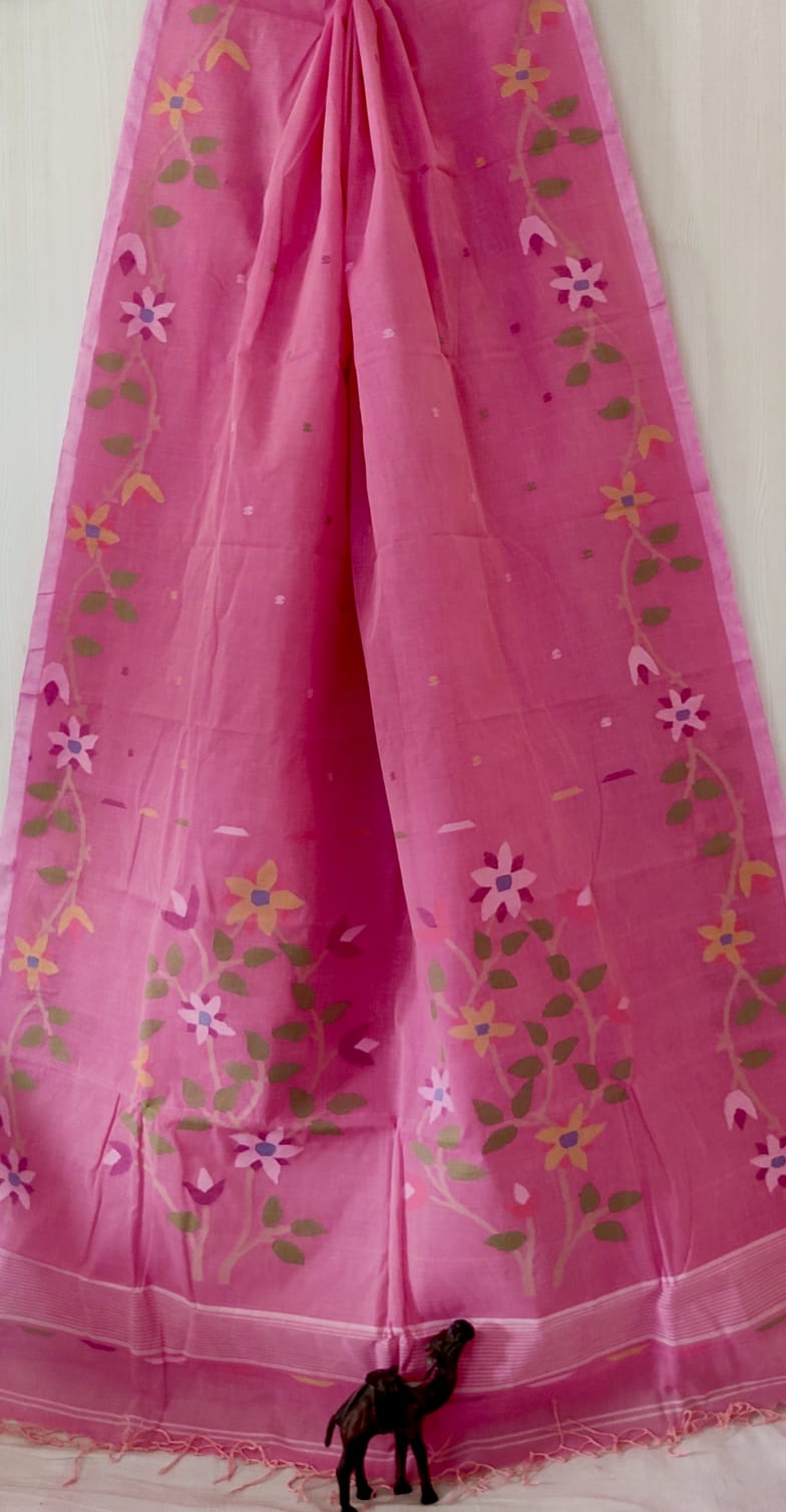 🌸 Palok – Premium Handspun Cotton Needle Work Jamdani Saree | Rihyaaz