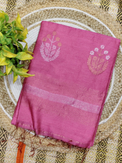 Sharanya pink premium handwoven tissue silk by modal saree with blouse piece by Rihyaaz Fashions, soft and lightweight designer ethnic wear.
