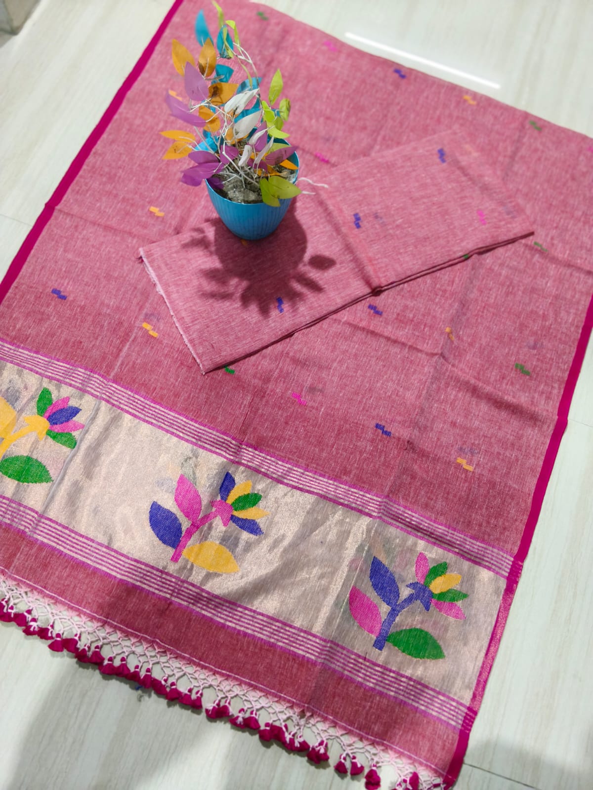 Moho Pink pure Jayshree by Jayshree linen suit with Paithani palla weave Dupatta by Rihyaaz
