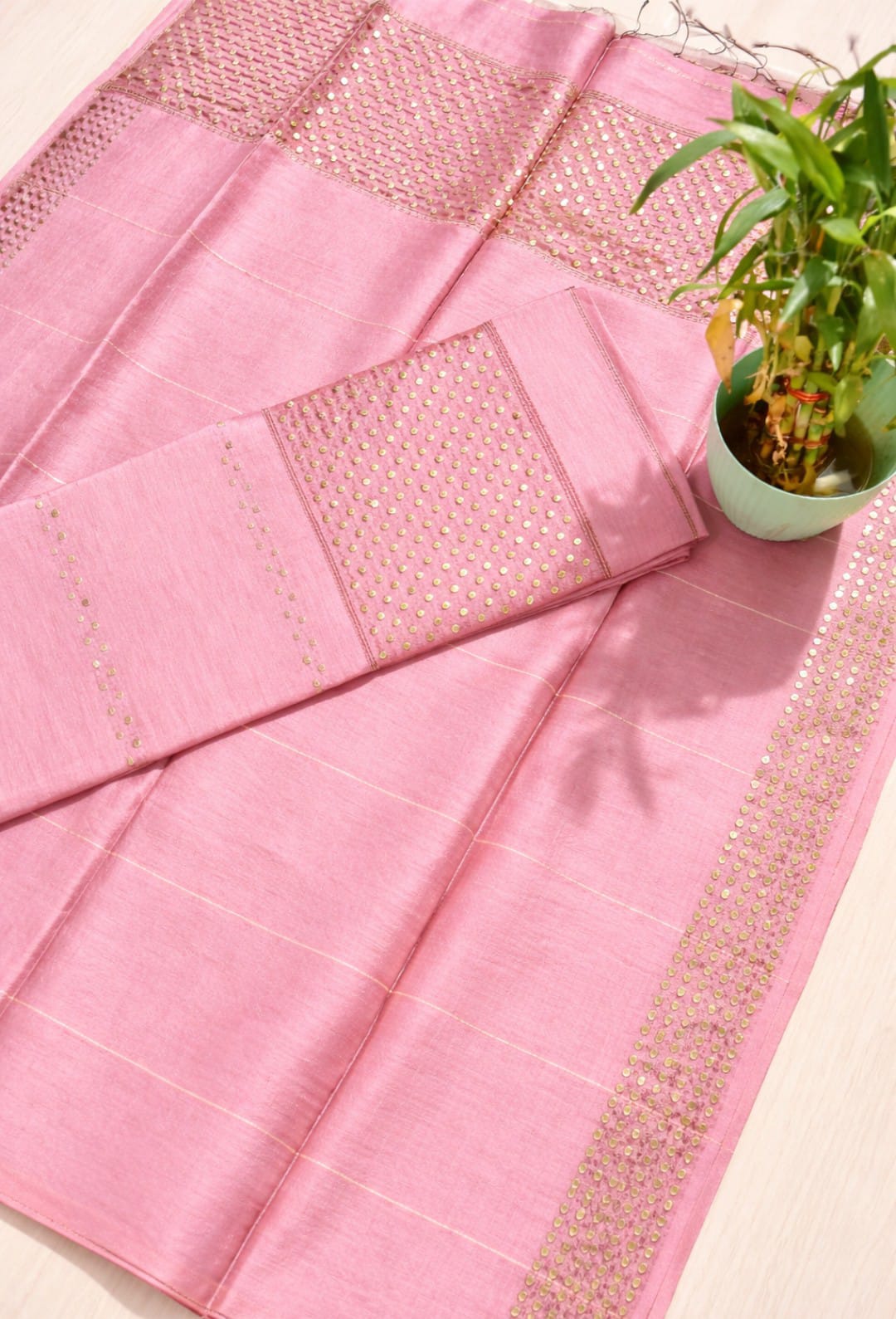 Ira new handwoven Silk Linen Jamdani suit set with 3 meter top and 2.5 meter dupatta featuring elegant net tassel detailing by Rihyaaz.