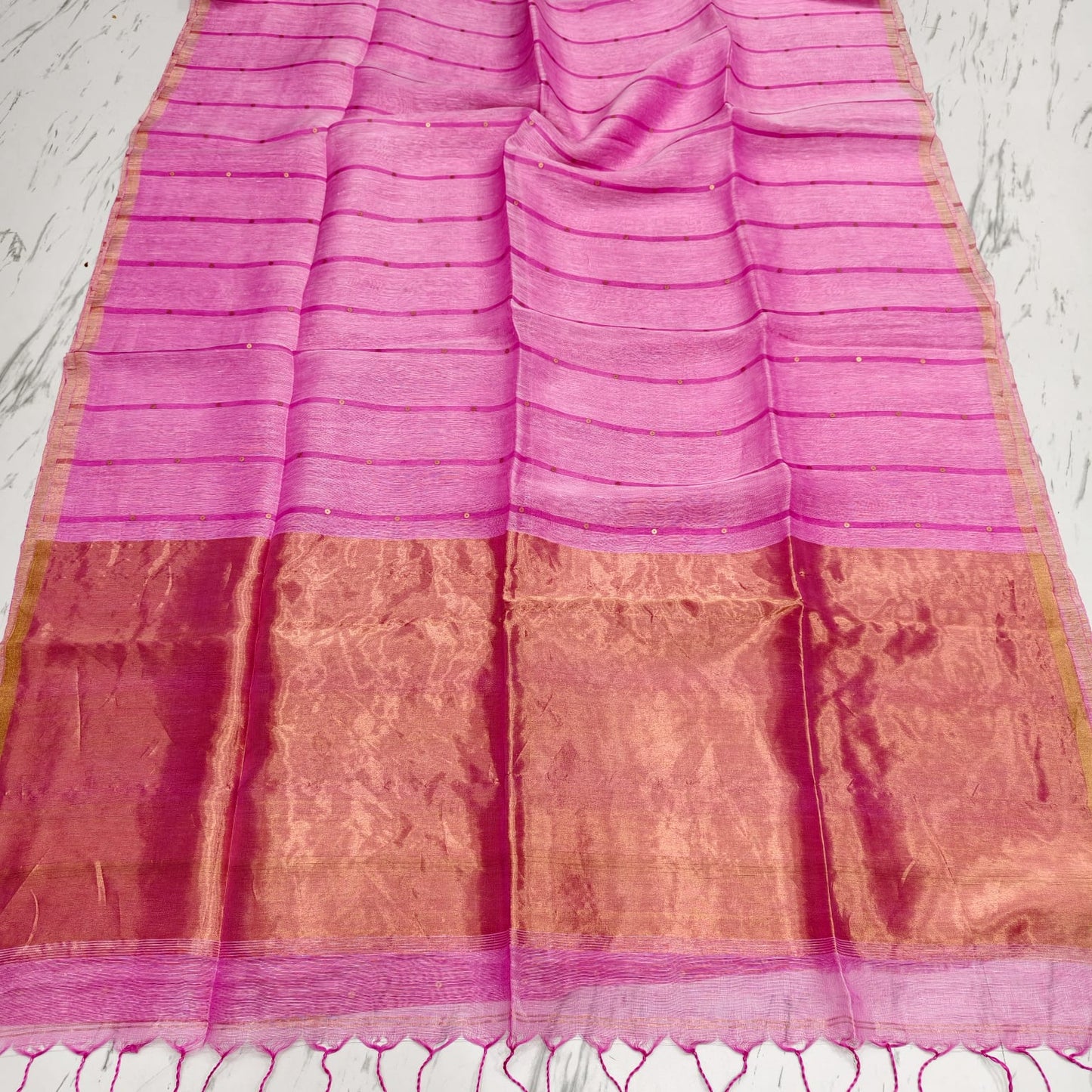 Nakshi Tissue Palla Resham Sequin Weaved Matka Saree by Rihyaaz, featuring elegant traditional weaving and luxurious tissue palla detailing.