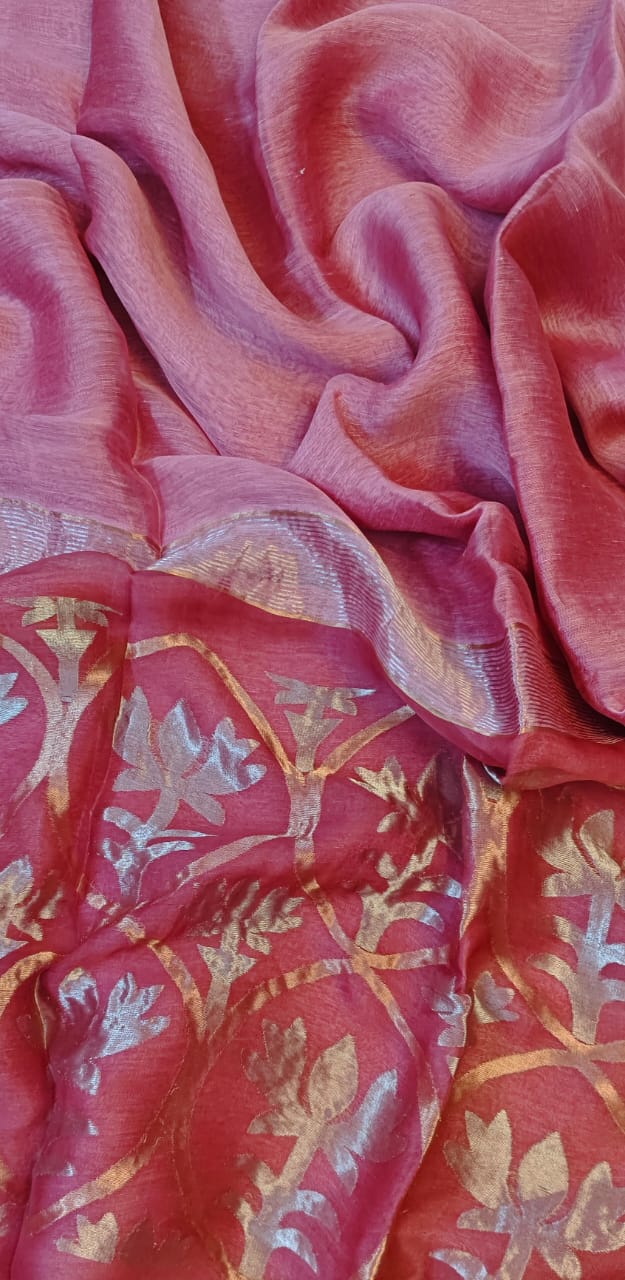 Padmini - Lotus Fusion Silk Linen Saree by Rihyaaz, premium handwoven silk linen saree with lotus-inspired design, lightweight festive ethnic wear for weddings and celebrations.