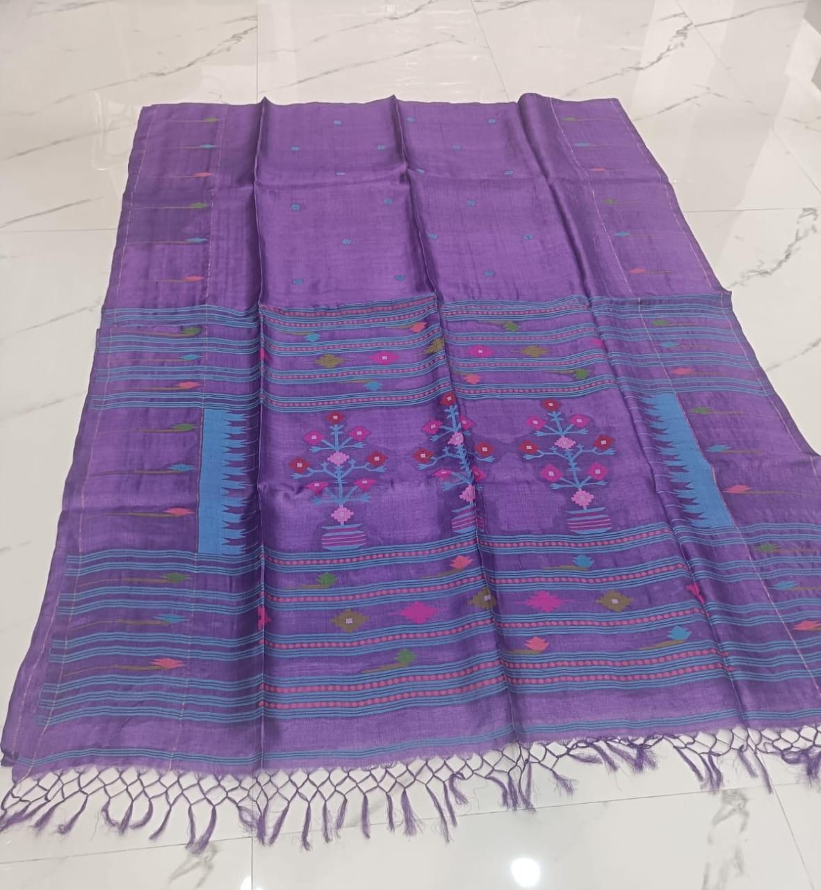 Swarnim Purple Paithani Bengal Tussar saree with intricate Jamdani weaving and running blouse piece by Rihyaaz Fashions.