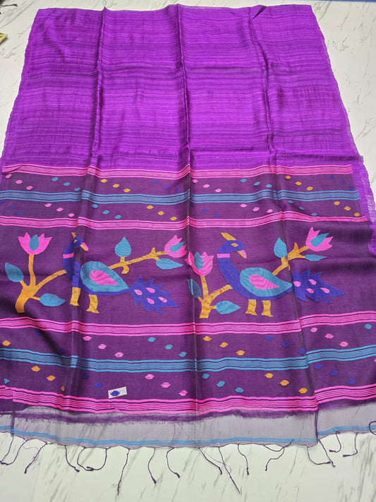 Meraki handwoven Matka silk saree with exquisite Resham Jamdani palla, showcasing intricate traditional weaving and elegant Indian handloom craftsmanship.