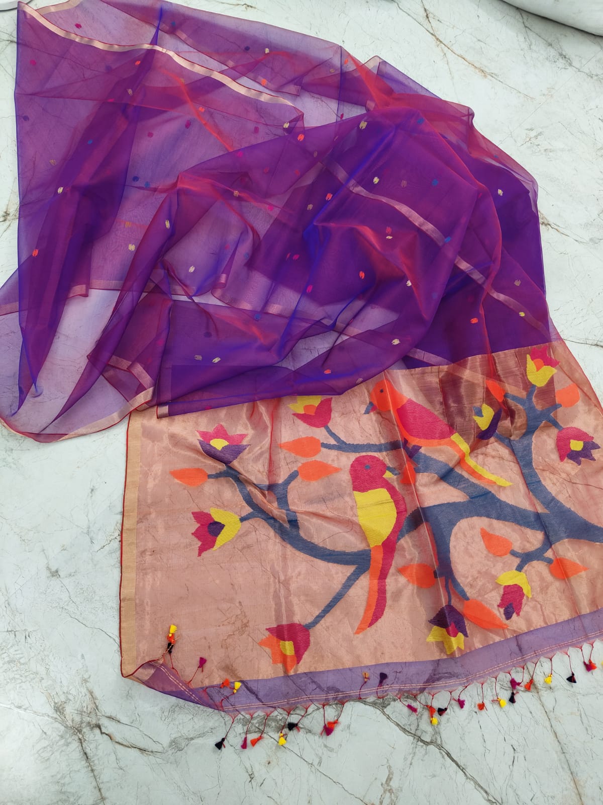 MAHI Muslin Paithani saree Silk Mark certified handwoven saree by Rihyaaz
