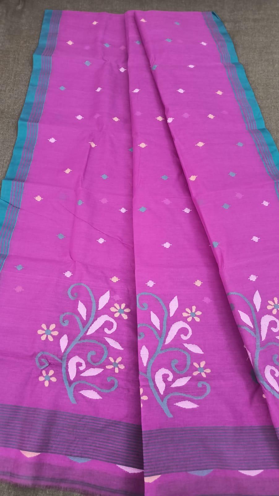 Pure Cotton by Cotton Handwork Needle Jamdani Saree | Handwoven & Handworked Saree | Rihyaaz