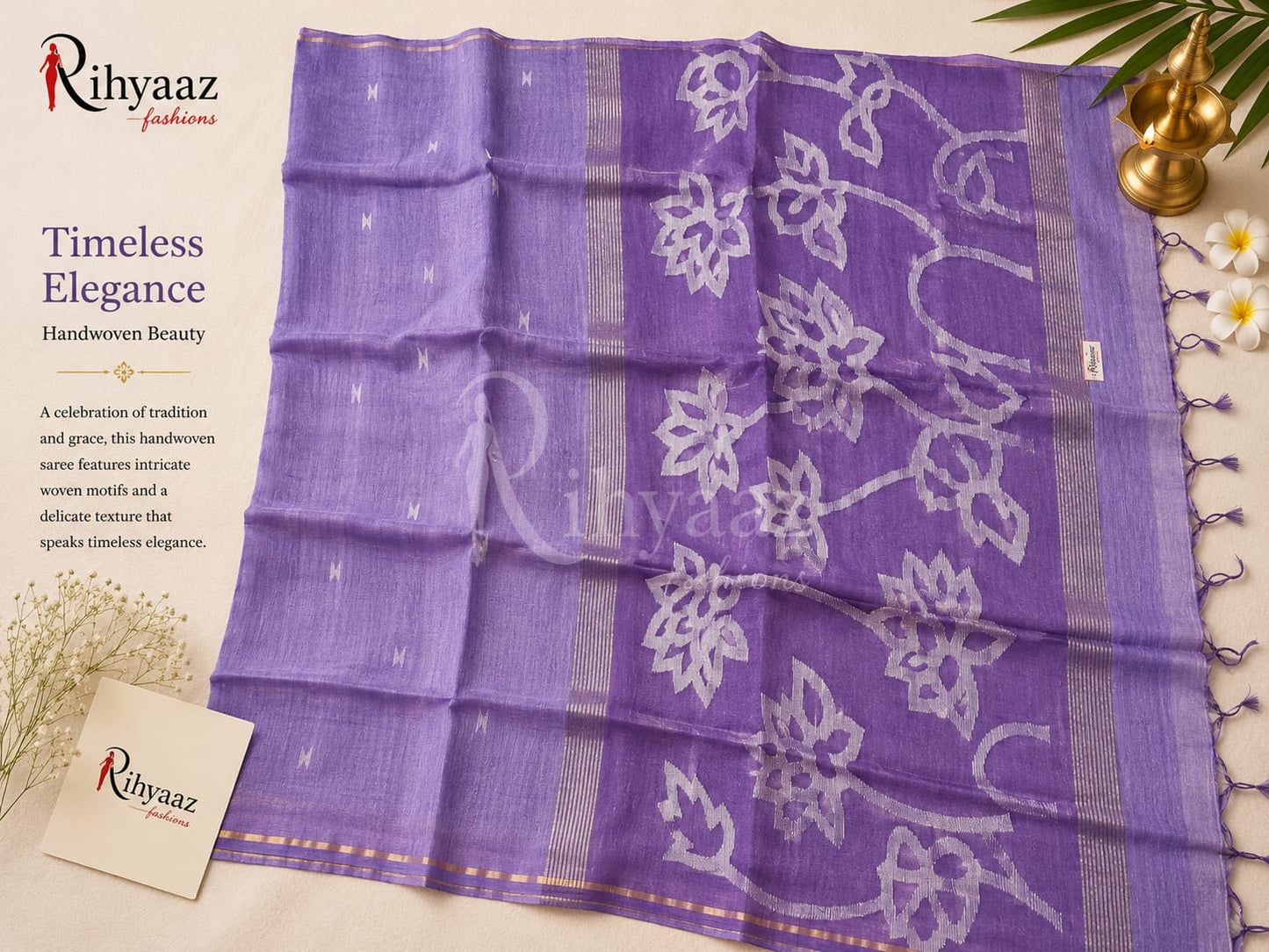 Ayat Linen Silk Resham Anchal Copper Silver Zari Jamdani Weaved Saree by Rihyaaz – Premium Handwoven Festive & Wedding Saree
