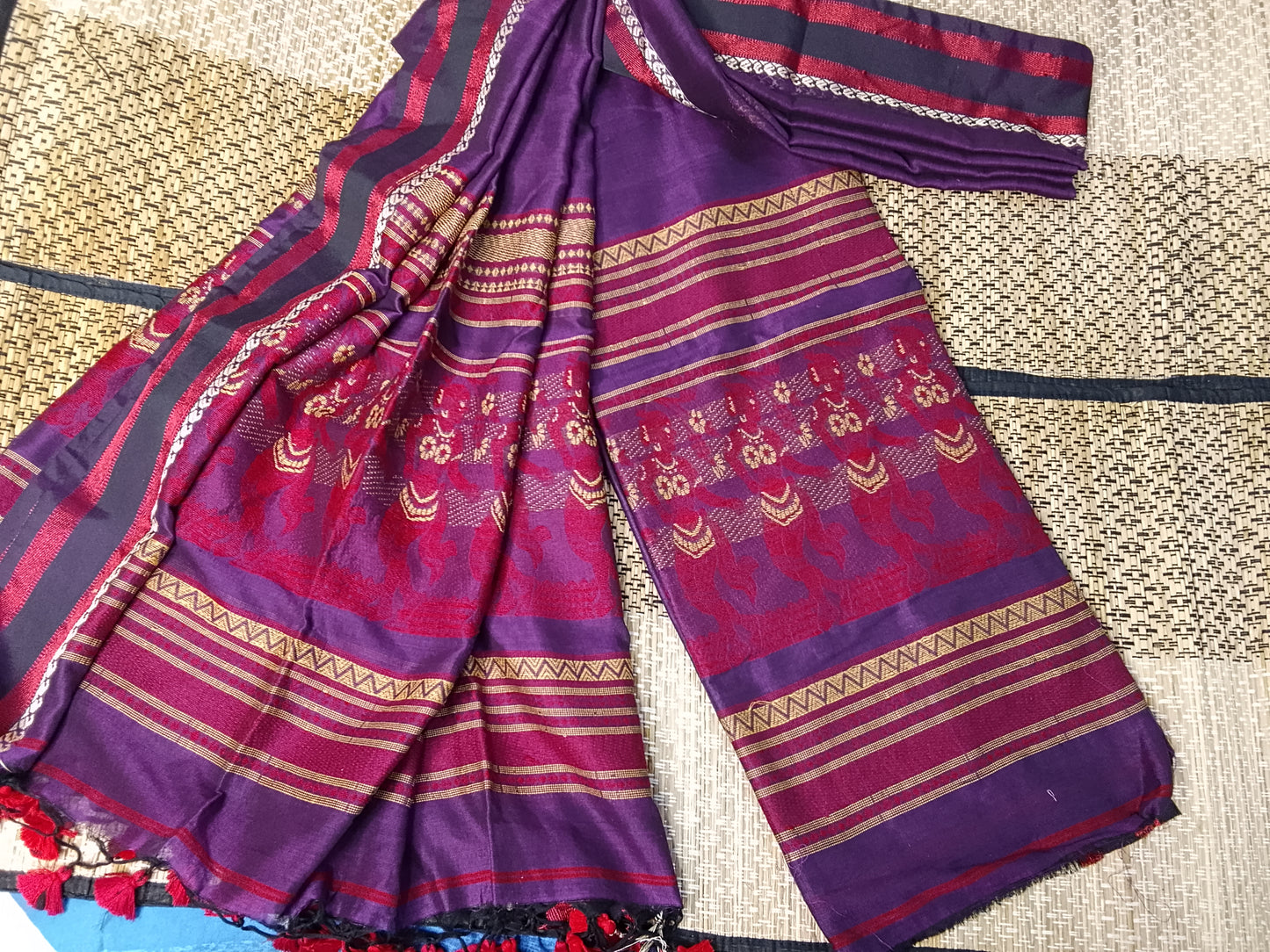 Bihu - Mul Cotton Baluchari Handwoven Suit Set by Rihyaaz featuring traditional Baluchari-inspired weaving on soft breathable mul cotton fabric.
