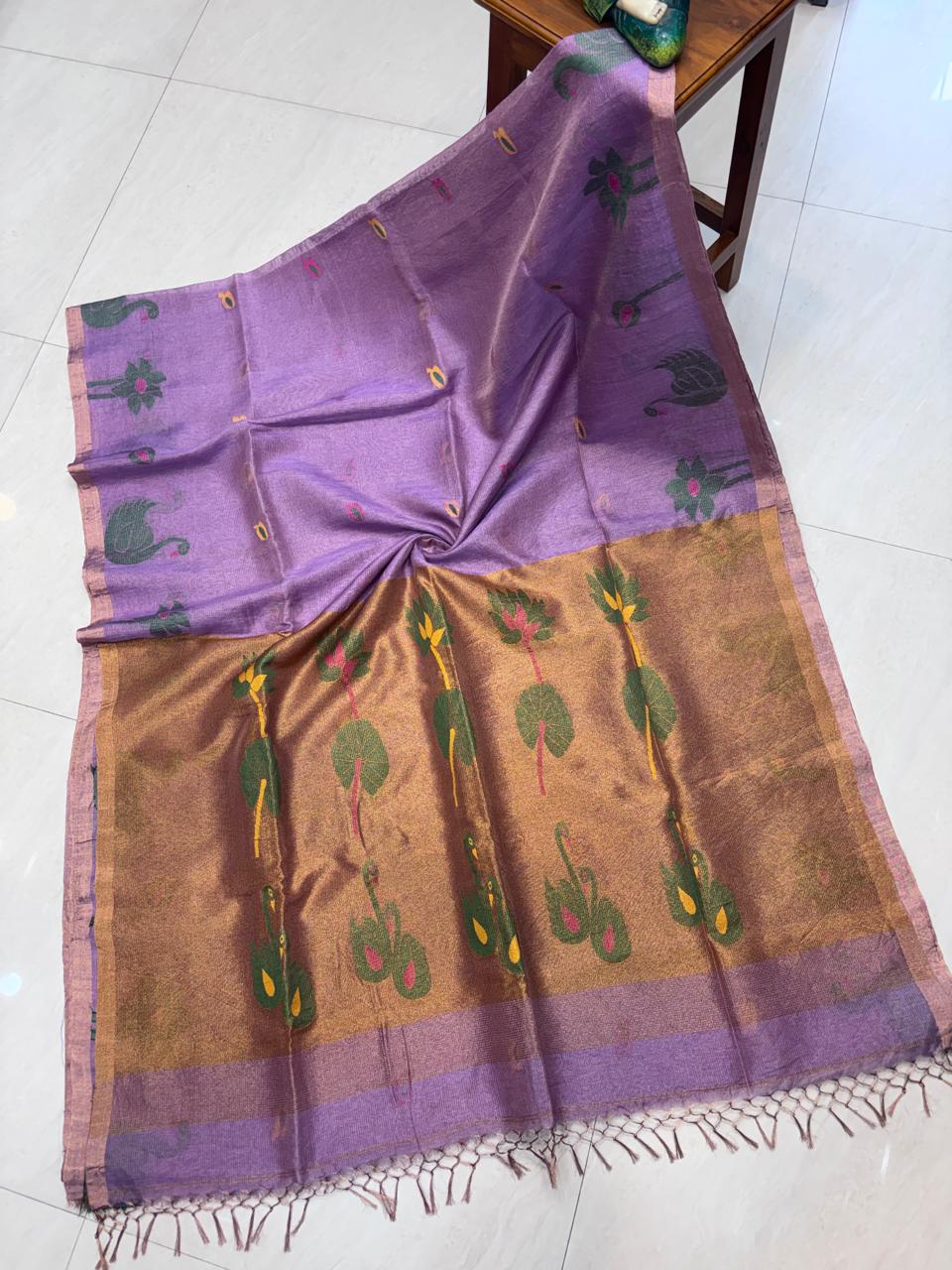Authentic premium quality soft pure tissue silk linen Paithani saree by Rihyaaz with running blouse piece