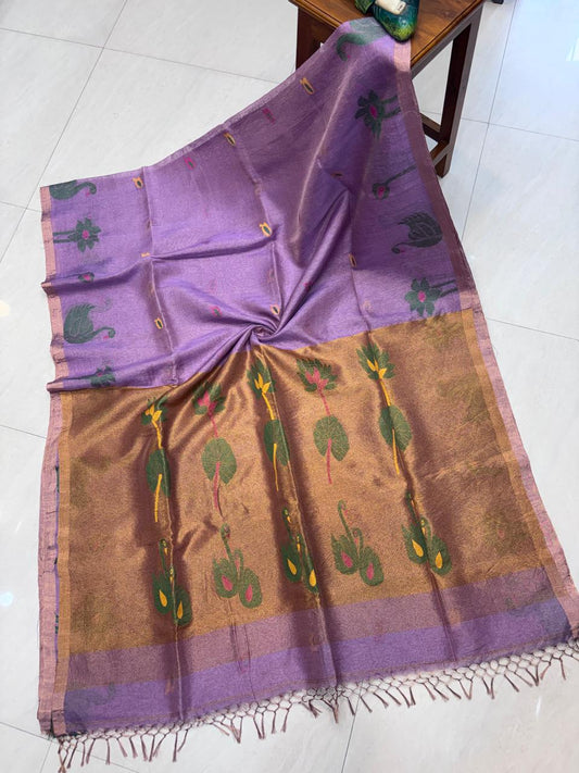Authentic premium quality soft pure tissue silk linen Paithani saree by Rihyaaz with running blouse piece