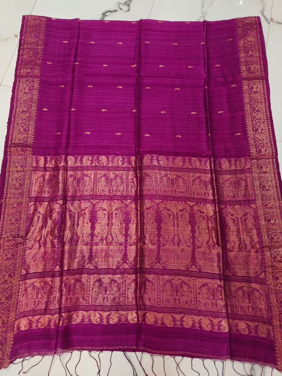 Rajanya handwoven Matka Silk Swarnachari Zari Baluchari saree with BP by Rihyaaz