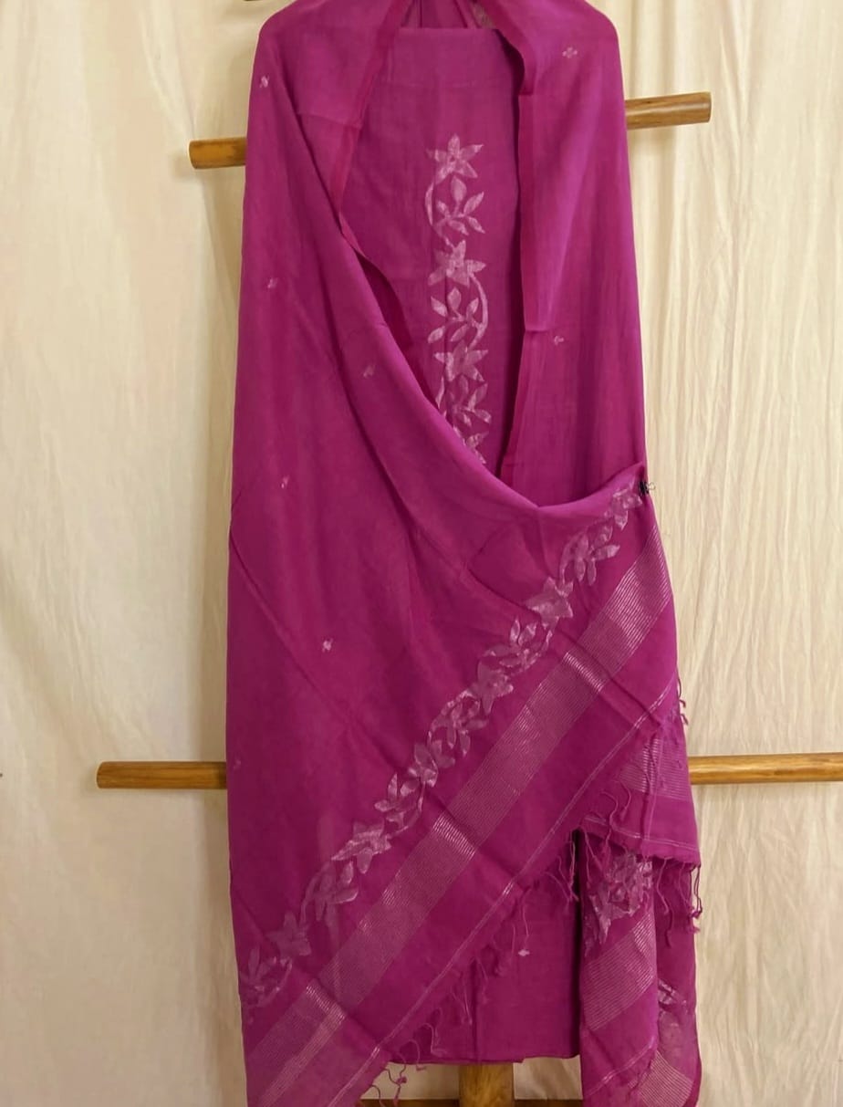 Ivy - Pure Jayshree Linen Suit by Rihyaaz with dual zari canopy-detail torso and matching canopy border dupatta in premium handwoven linen.