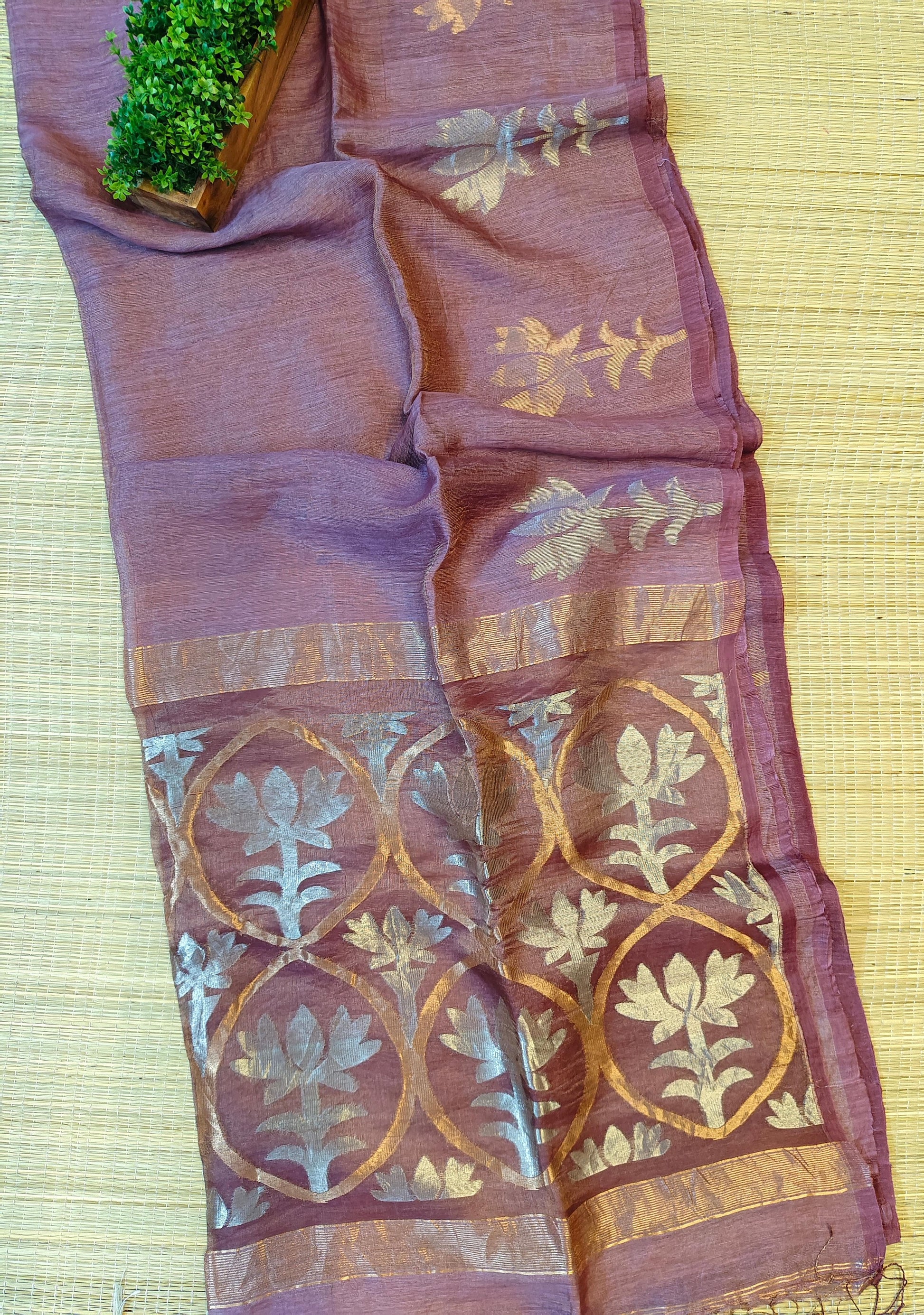 Padmini - Lotus Fusion Silk Linen Saree by Rihyaaz, premium handwoven silk linen saree with lotus-inspired design, lightweight festive ethnic wear for weddings and celebrations.