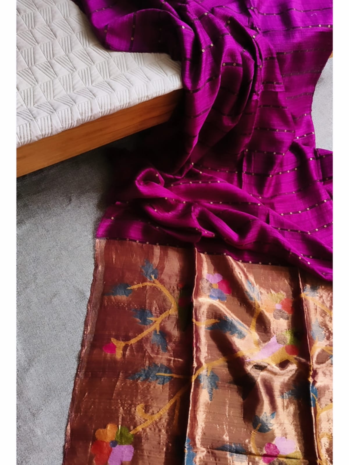 Doriya - Sequin Panel Matka Silk Saree with Resham Weaving and Paithani Anchal by Rihyaaz, premium handwoven festive silk saree for weddings and traditional occasions.