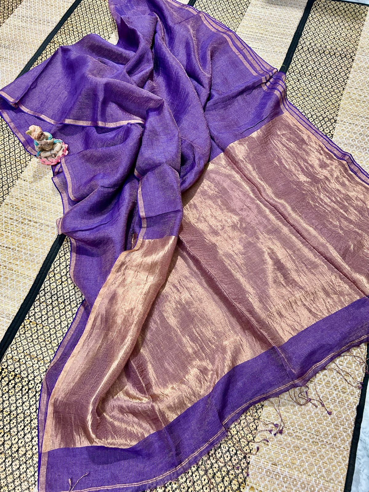Liya - Silk Tissue Weaved Linen Saree with shimmering tissue palla by Rihyaaz, premium handwoven festive ethnic saree for weddings and celebrations.