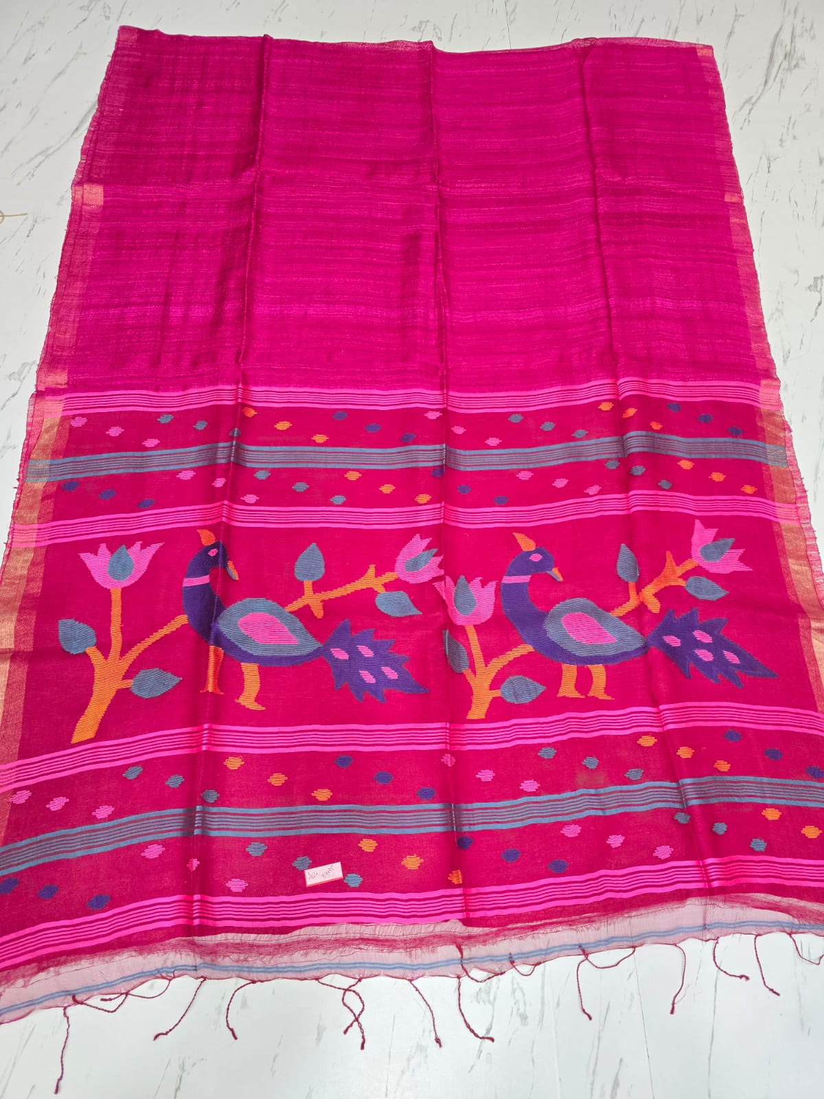 Meraki handwoven Matka silk saree with exquisite Resham Jamdani palla, showcasing intricate traditional weaving and elegant Indian handloom craftsmanship.