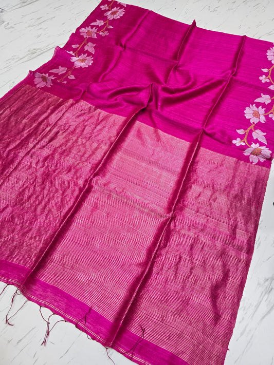 Jui Rani Pink Pure Motka Silk Saree with blouse piece from Rihyaaz. Premium-quality silk with Silk Mark authenticity, perfect for festive and traditional occasions.
