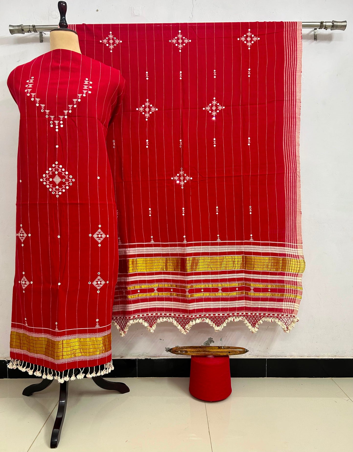 Ahir - Designer Kala Cotton 3 Piece Suit Set by Rihyaaz featuring handcrafted Ahir embroidery, breathable sustainable Kala Cotton fabric, matching kurta, pants and dupatta for elegant ethnic wear.