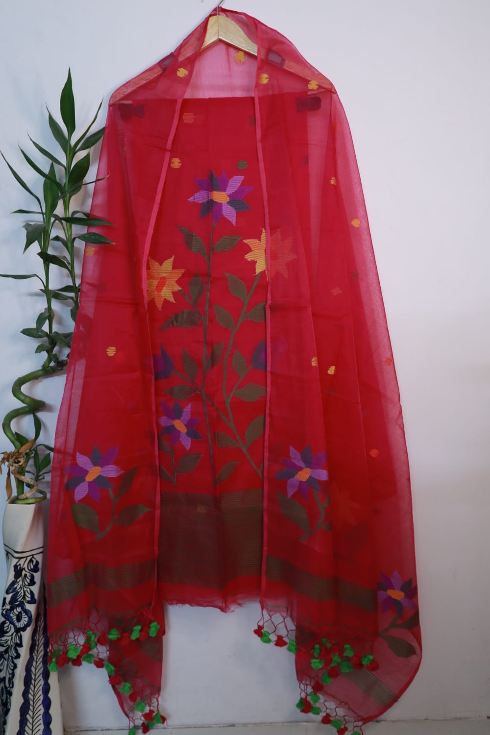 Tinka Floral multicolour cotton muslin Jamdani suit with intricate woven patterns by Rihyaaz