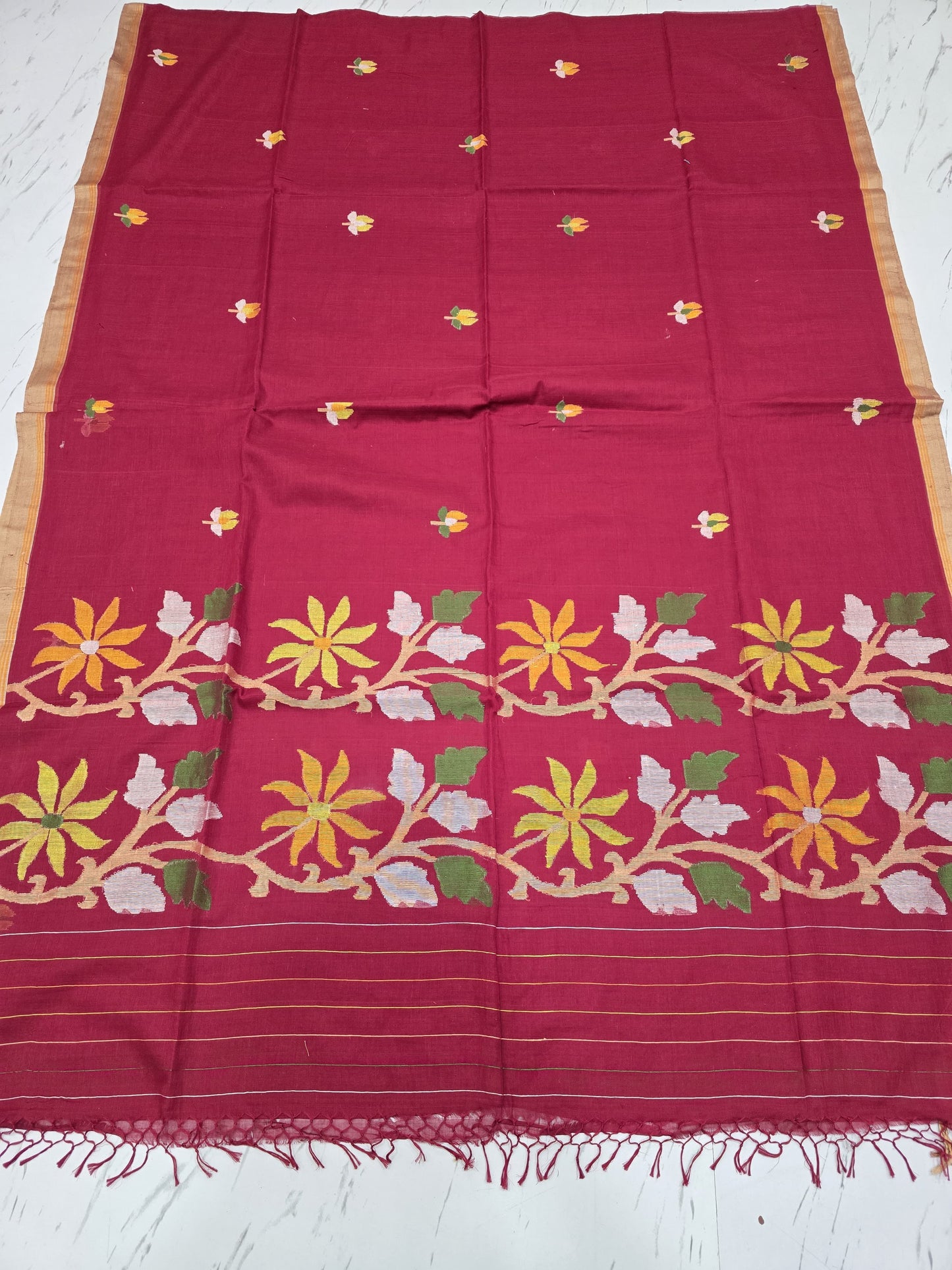 Alka handspun cotton needle Jamdani saree by Rihyaaz, featuring intricate handwoven Jamdani detailing and traditional Indian handloom craftsmanship.
