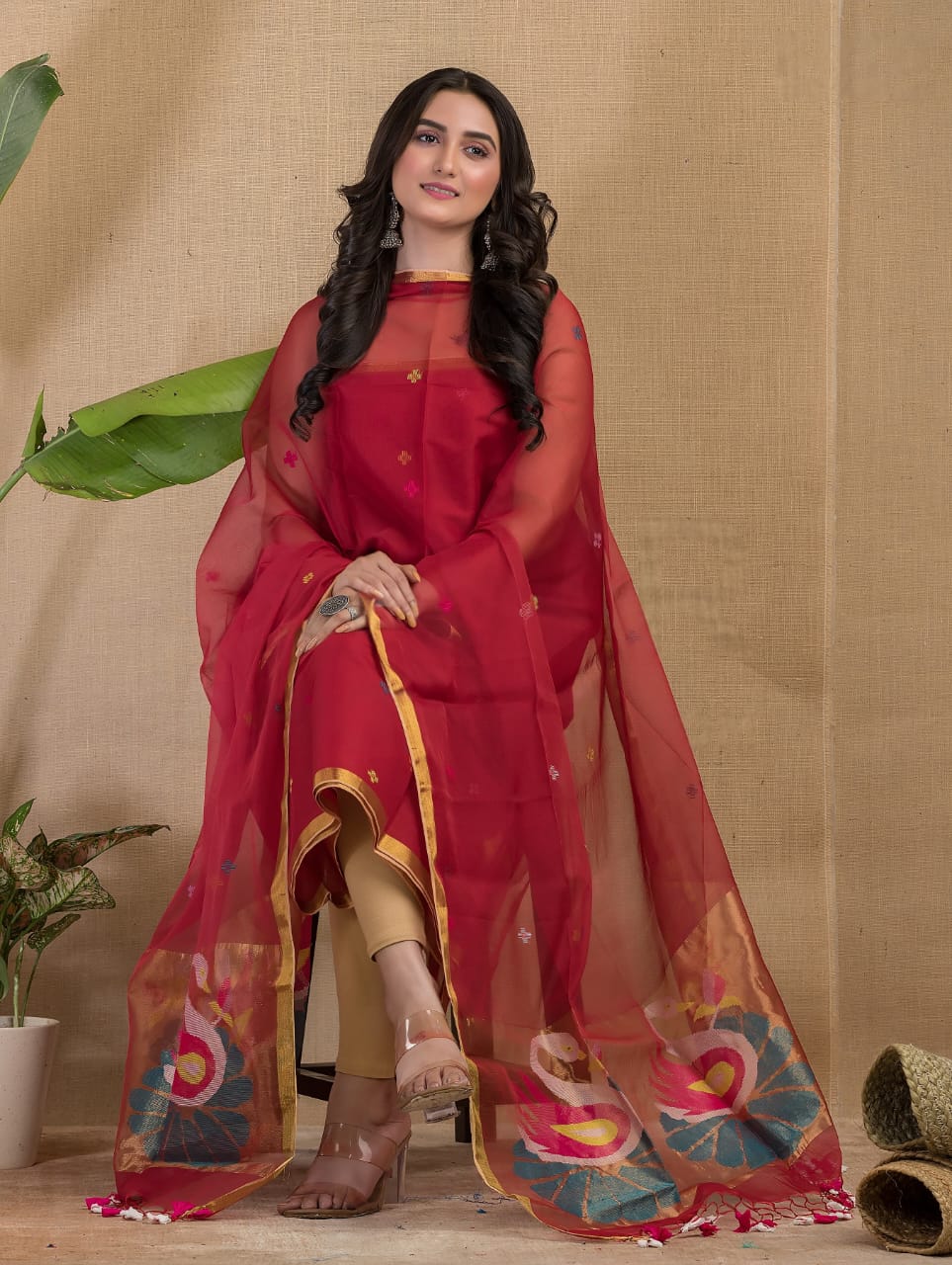 🍁 Muslin Paithani Jamdani Suits – Elegant Handwoven Weave by Rihyaaz