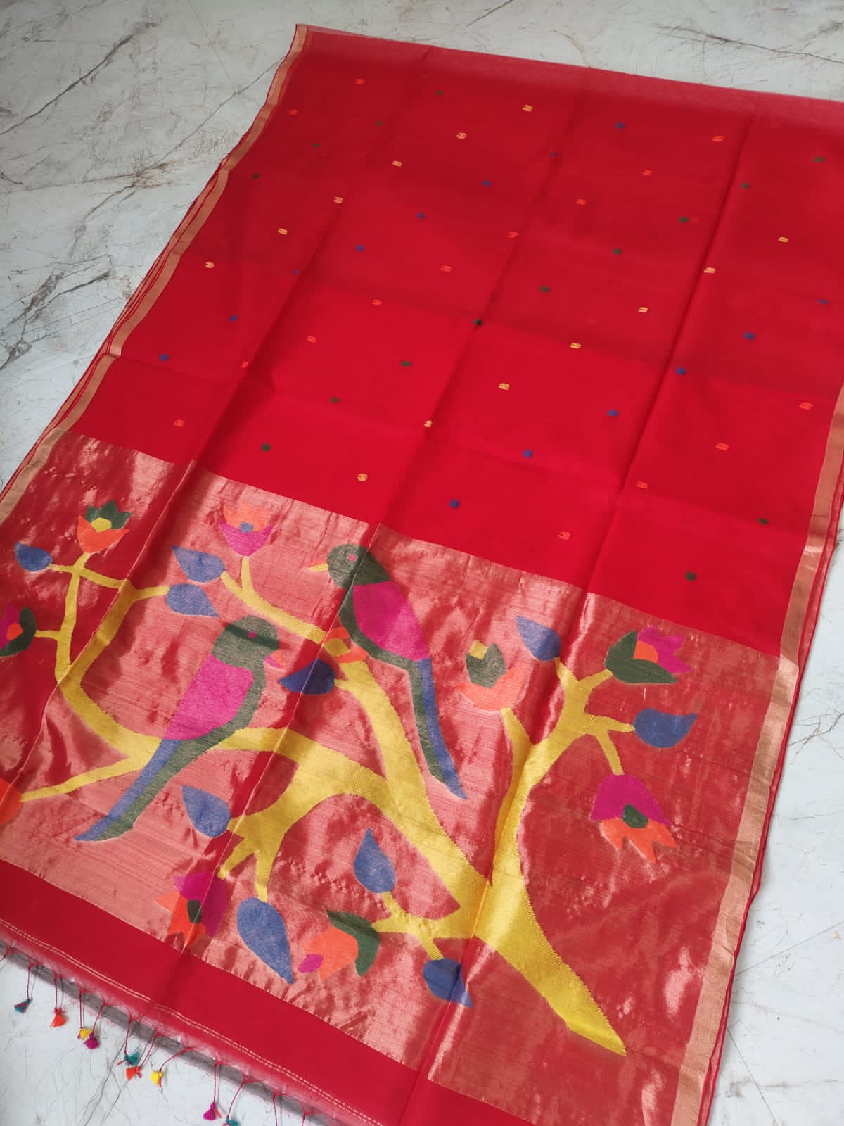 MAHI Muslin Paithani saree Silk Mark certified handwoven saree by Rihyaaz