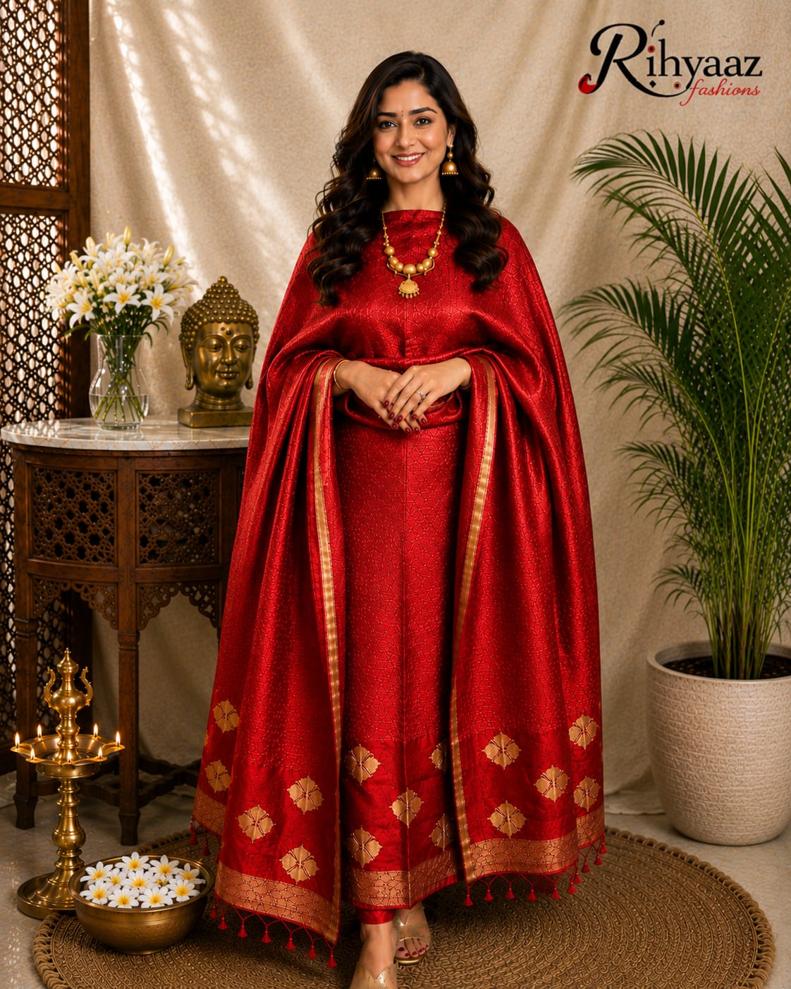 Noorie Silk Mark Certified Kora Palla Linen Silk Khaduwa Weaving Suit with intricate handwoven detailing, 2.5 mtr top and dupatta by Rihyaaz Fashions.
